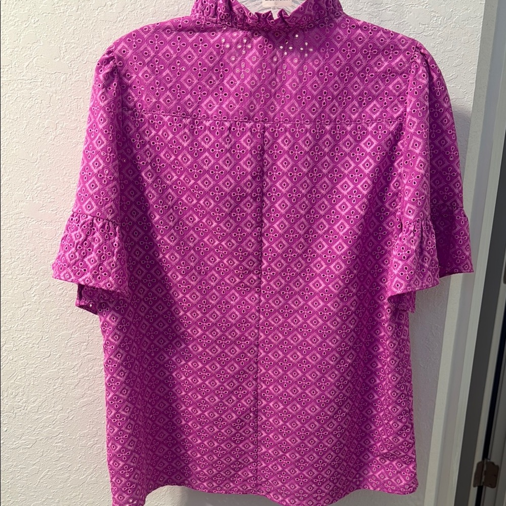Women’s Pink Patterned Ruffle Sleeve Blouse - Picture 2 of 3